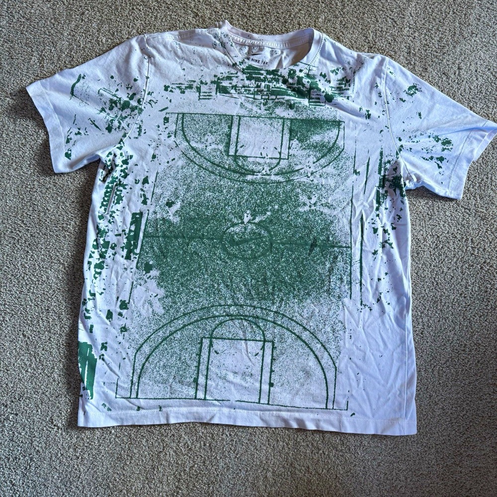 Nike The Nike Tee Mens L White Green Graphic Logo Tee Crew Neck Short Sleeve